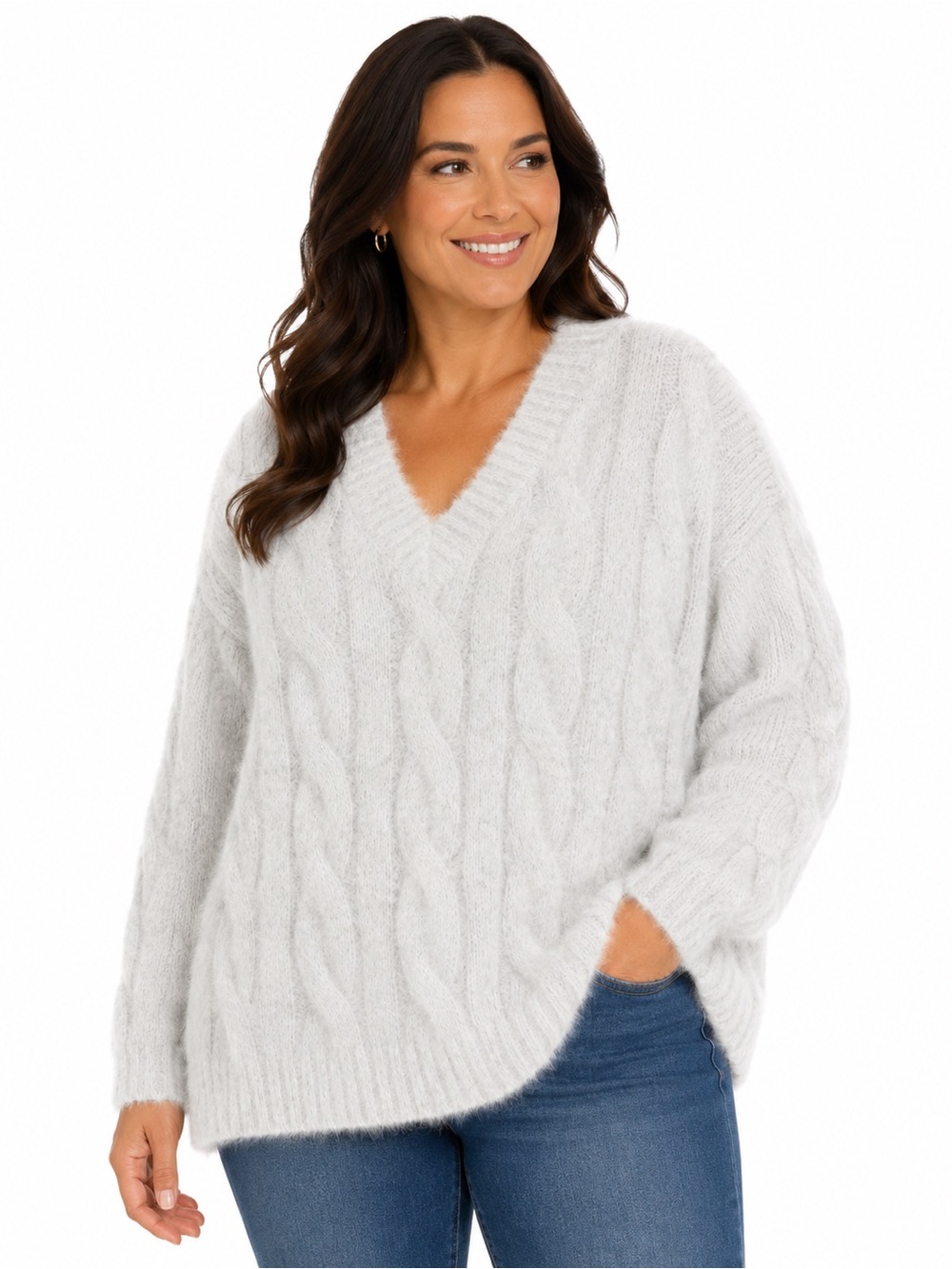 Lucky Brand Off White V-Neck Cable Knit Sweater